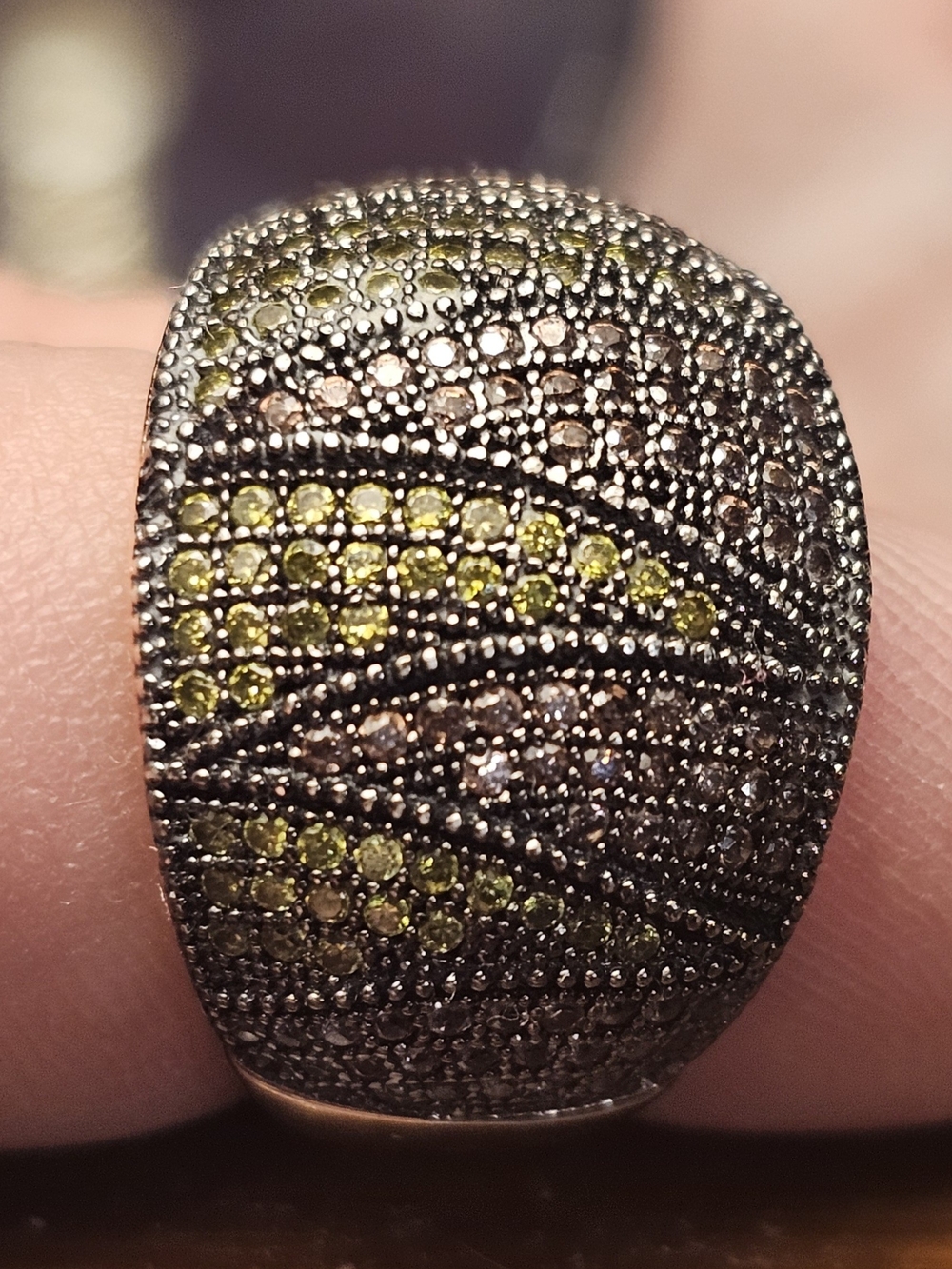 Vintage-Inspired Pink and Yellow Crystal Dome Ring 6.5